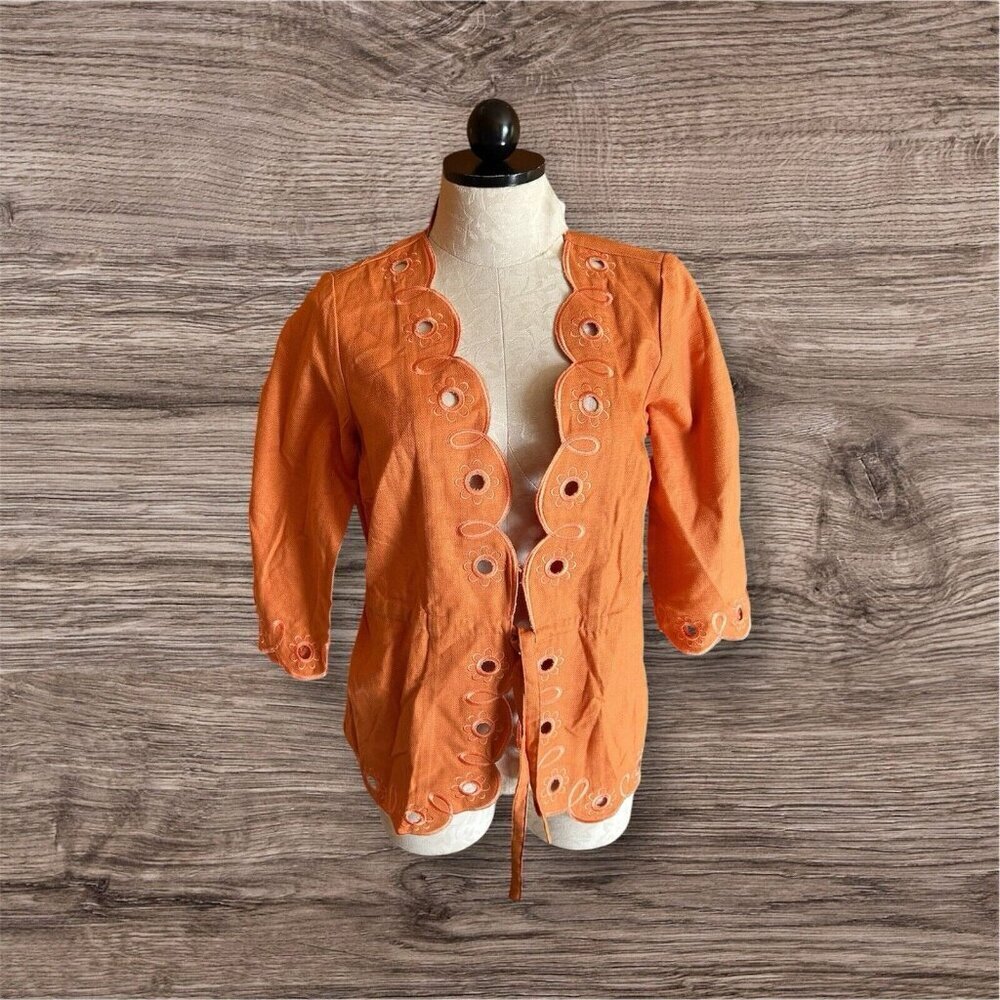 Bob Mackie Wearable Art Jacket Womens Size XS Orange Embroidered Boho NWT